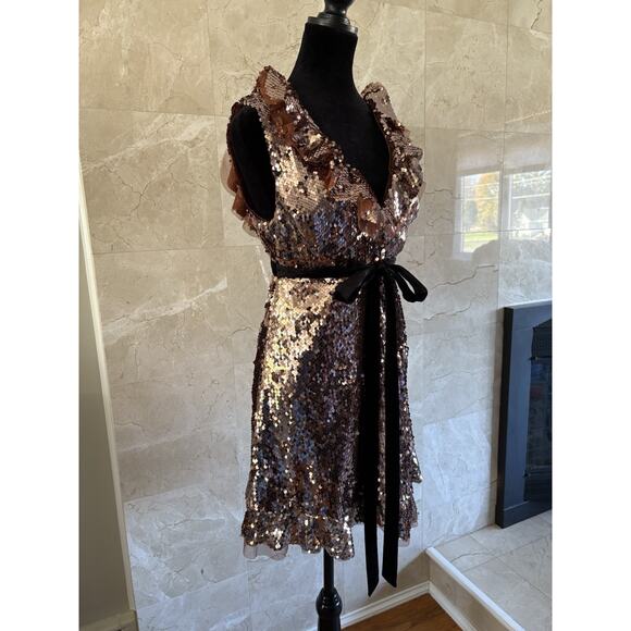 Free People Tribeca Sequin Mini Party Dress - 2 - Copper, Open Back, NYE Holiday - Picture 6 of 16